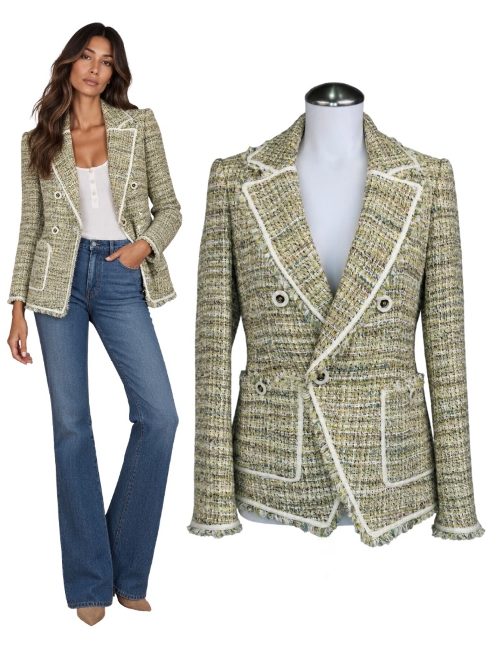 $695 VERONICA BEARD Theron Multi Tweed Double Breasted Jacket Blazer Sz 4